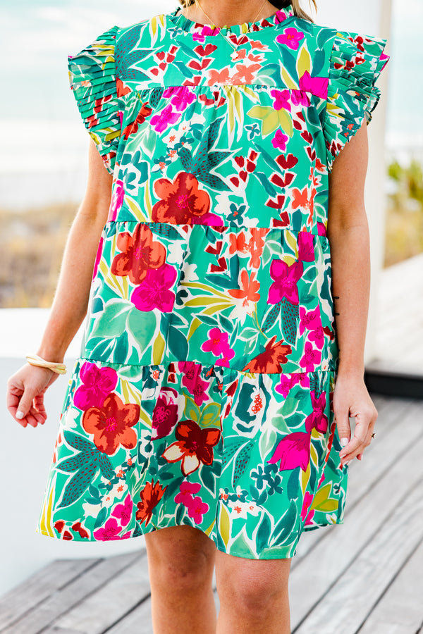 Chic Soul Plus Size Clothing, mint green colorful floral babydoll dress