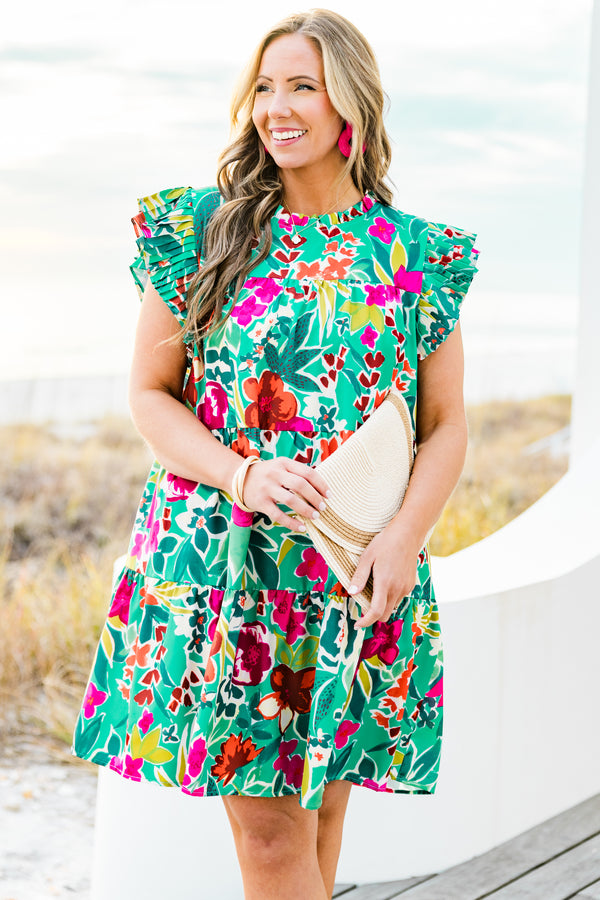 Chic Soul Plus Size Clothing, mint green colorful floral babydoll dress