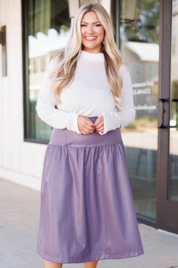 Chic Soul plus size clothing, purple faux leather skirt