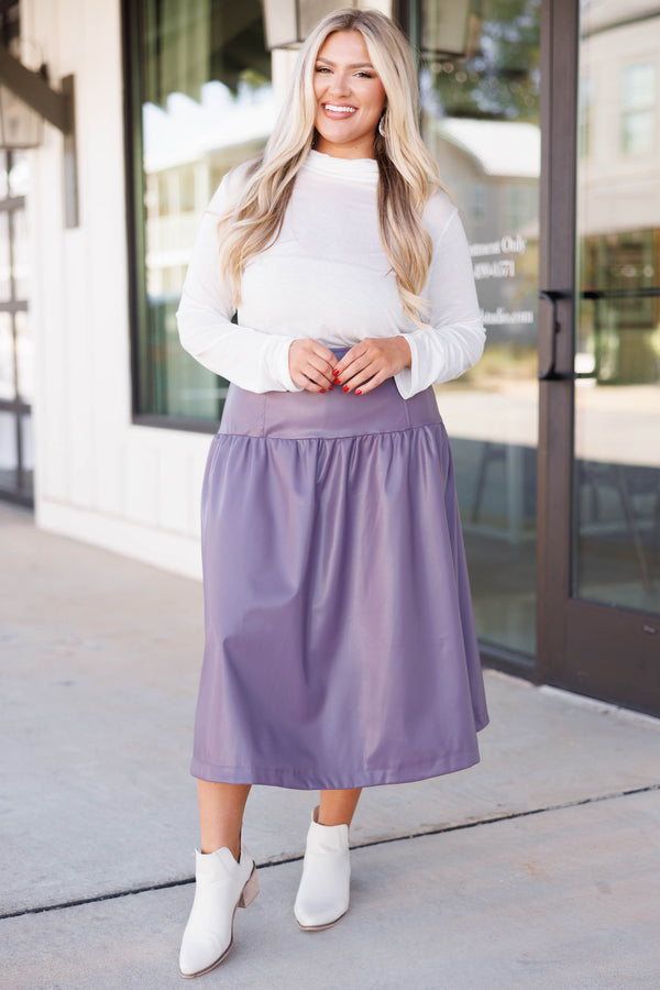 Chic Soul plus size clothing, purple faux leather skirt