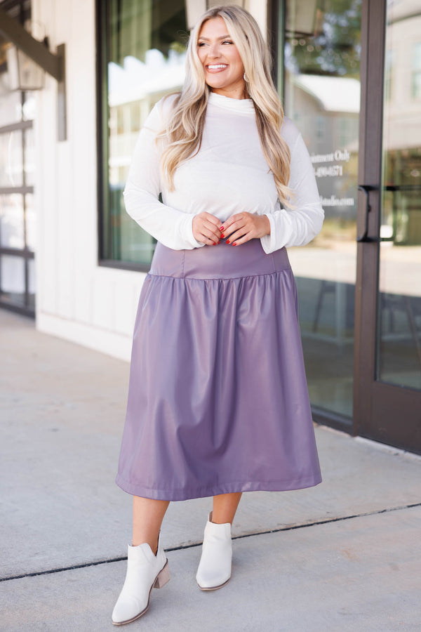 Chic Soul plus size clothing, purple faux leather skirt