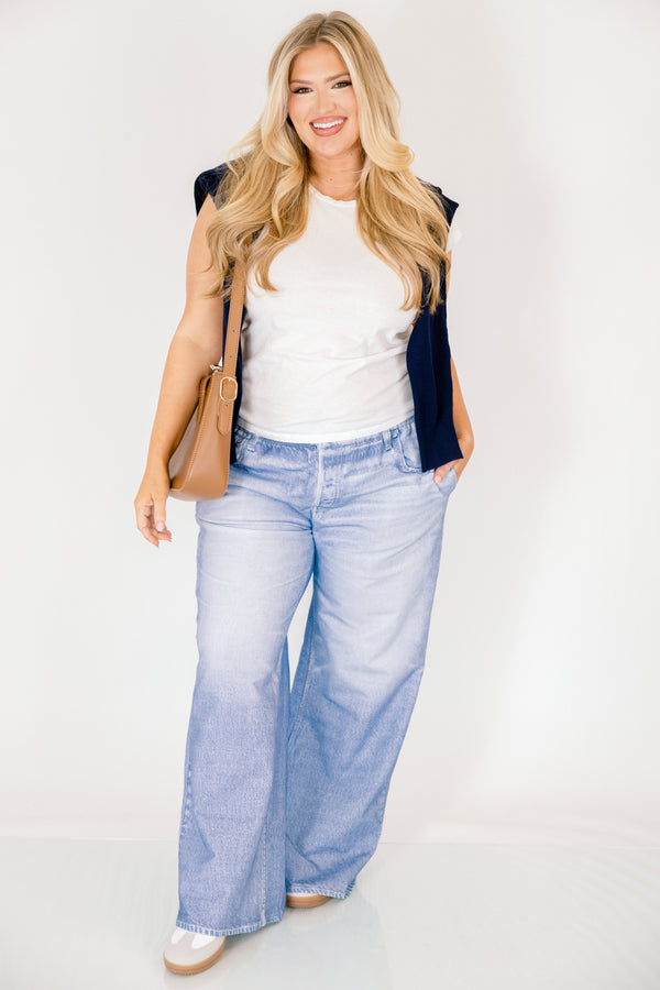 Chic Soul plus size clothing, light medium wash wide leg slouchy jeans
