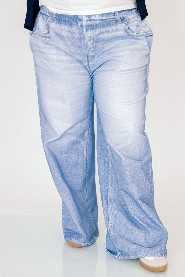 Chic Soul plus size clothing, light medium wash wide leg slouchy jeans