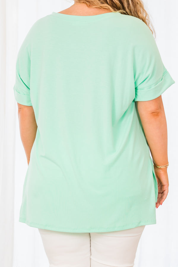 Chic Soul plus size clothing, short sleeve green mint top with v-neckline