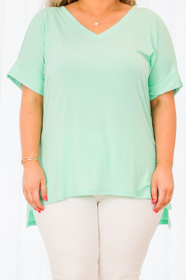 Chic Soul plus size clothing, short sleeve green mint top with v-neckline
