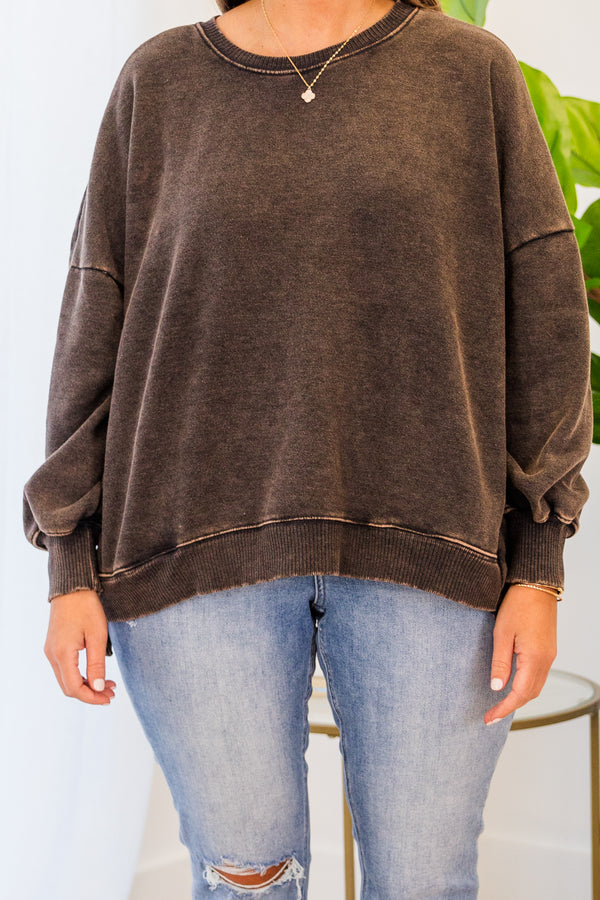 Chic Soul plus size clothing, ash black pullover with pockets and banded hem