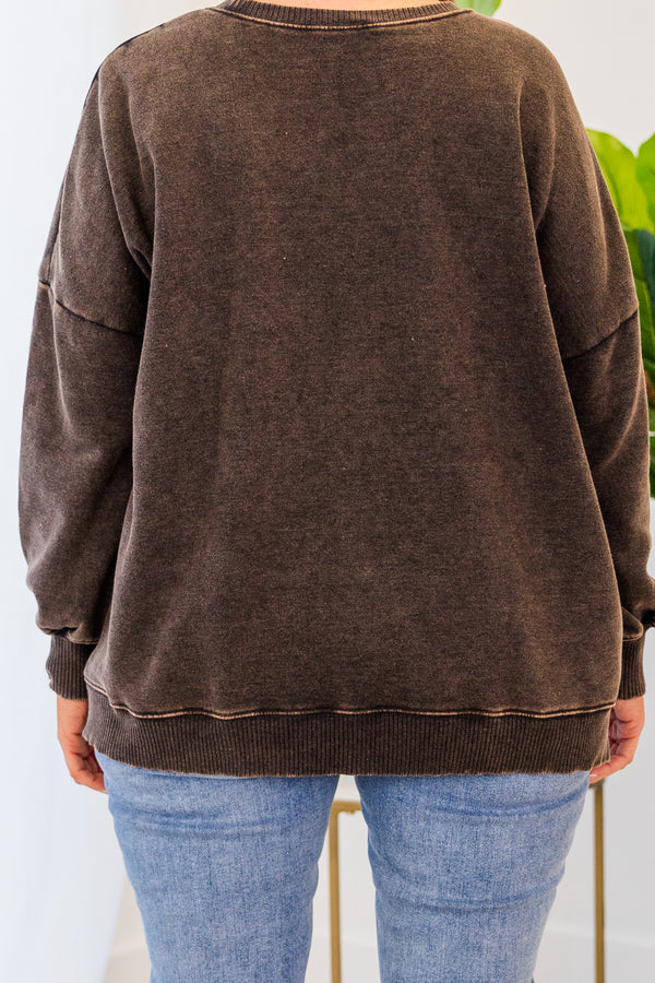 Chic Soul plus size clothing, ash black pullover with pockets and banded hem