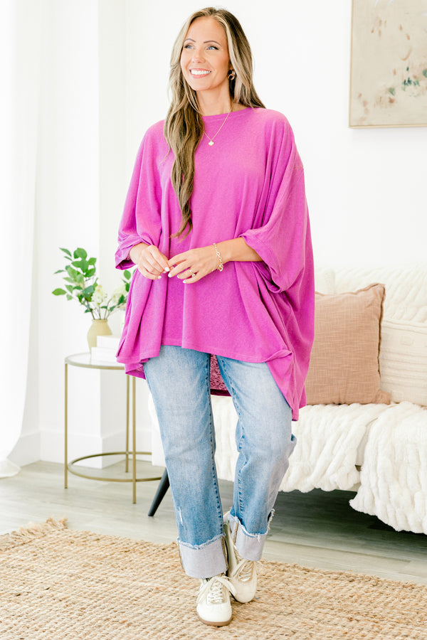 Chic Soul plus size clothing, berry causal top with half sleeves 