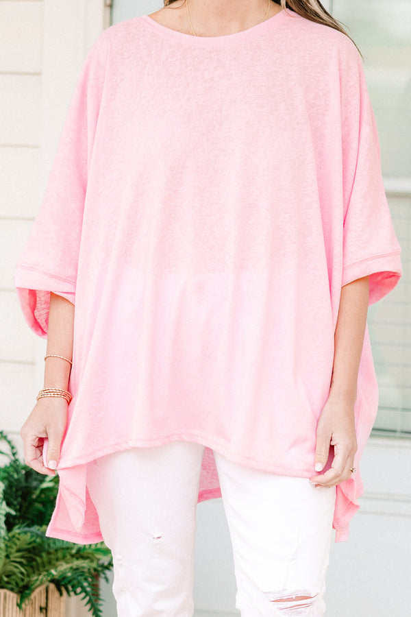 Chic Soul plus size clothing, sheer light pink short sleeve tunic