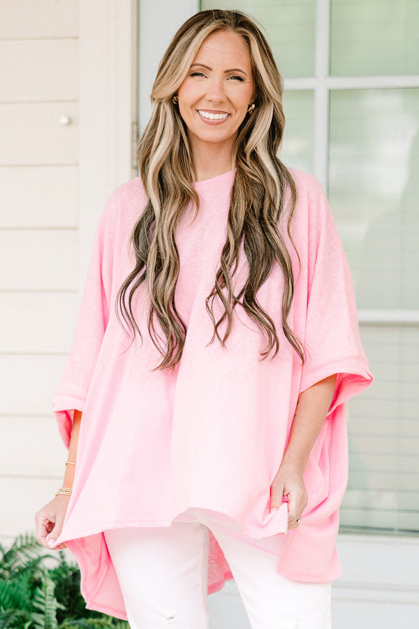 Chic Soul plus size clothing, sheer light pink short sleeve tunic