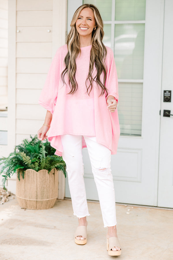 Chic Soul plus size clothing, sheer light pink short sleeve tunic
