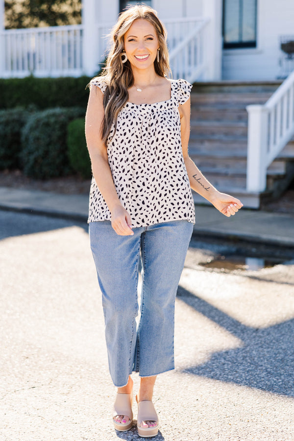 Chic Soul plus size clothing, cream polka dot top with open tie back