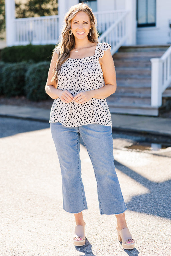 Chic Soul plus size clothing, cream polka dot top with open tie back