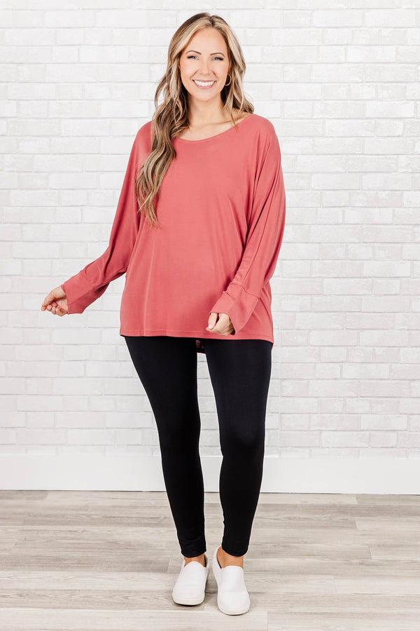 Chic Soul plus size clothing, blush long sleeve top with cuff sleeves and scoop neck