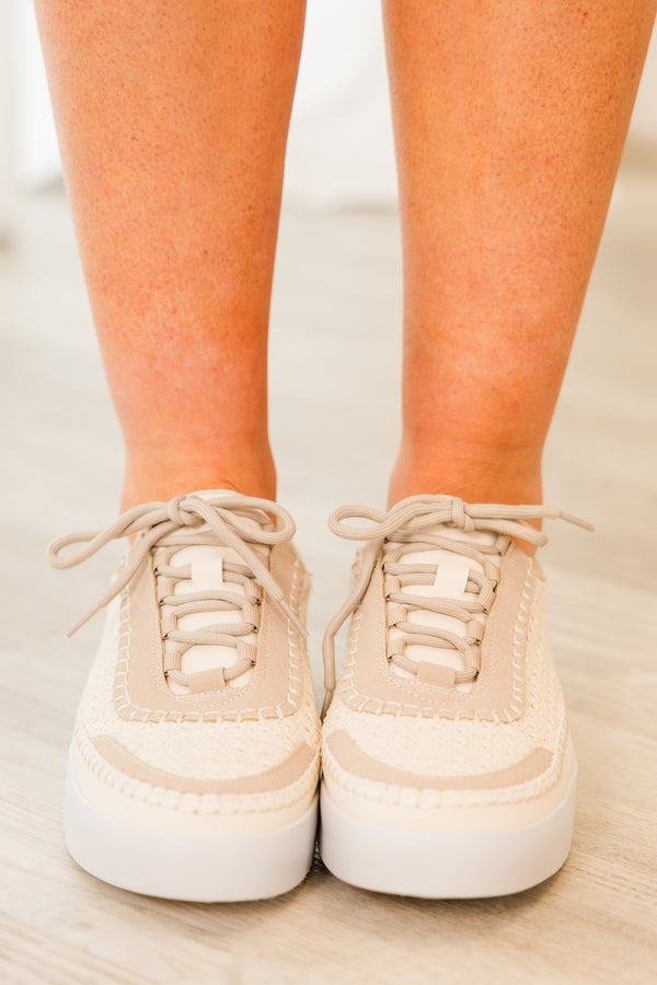 Chic Soul plus size clothing, cream and light brown sneakers with stitched detailing and white sole