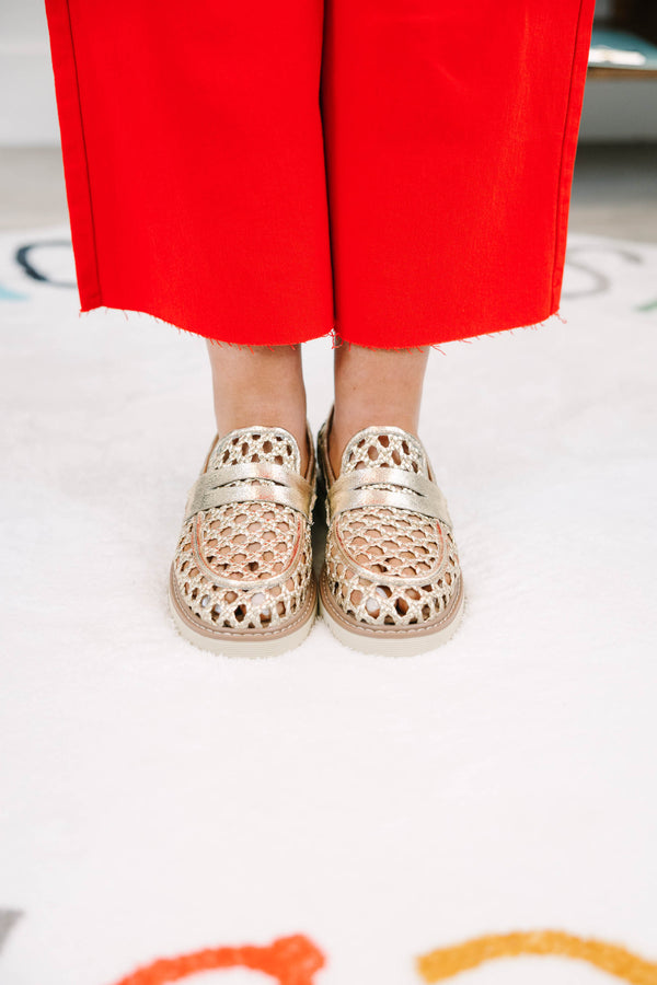 Plus Size gold metallic platform sandals with two straps featuring decorative bow details.