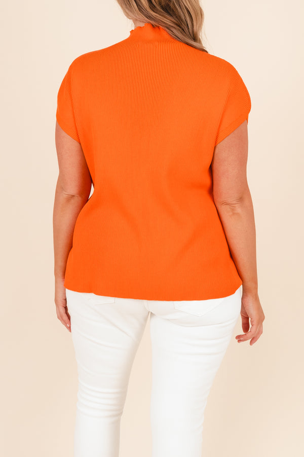 Chic Soul plus size clothing, orange ribbed top with a high neckline