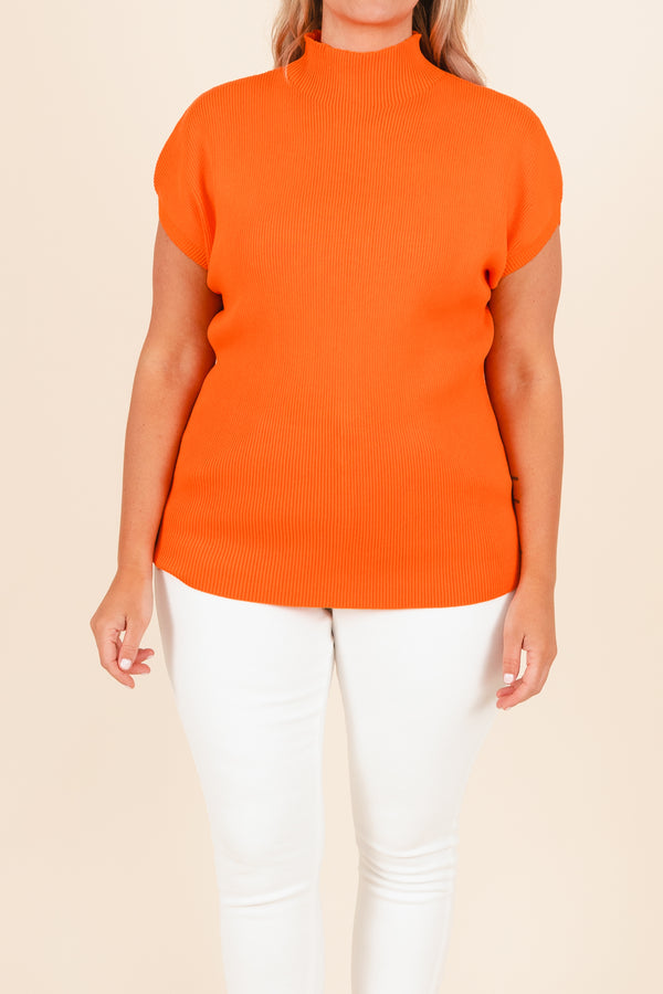 Chic Soul plus size clothing, orange ribbed top with a high neckline