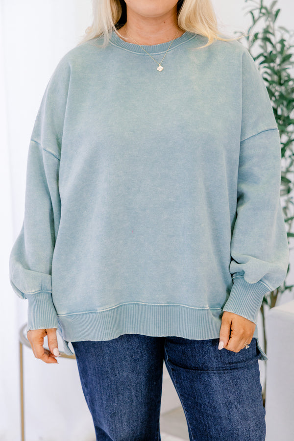 Chic Soul plus size clothing, cornflower blue long sleeve pullover