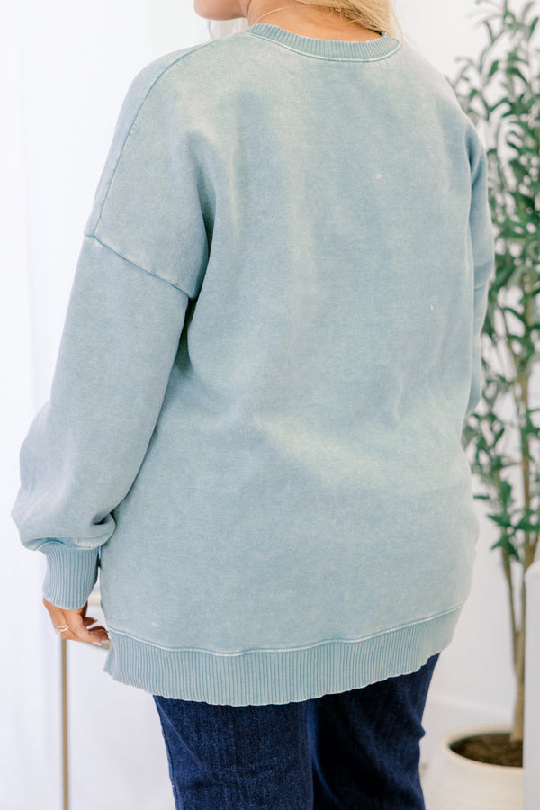 Chic Soul plus size clothing, cornflower blue long sleeve pullover