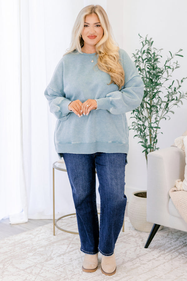 Chic Soul plus size clothing, cornflower blue long sleeve pullover