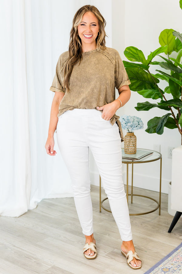 Chic Soul plus size clothing, mocha short sleeve top with side slit and cuffed sleeves