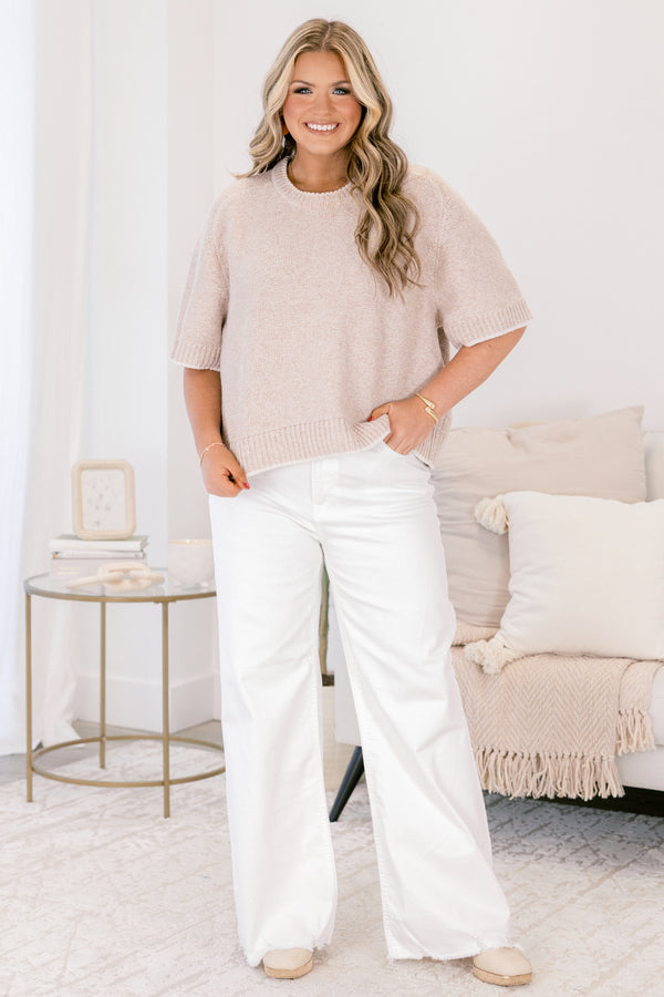 Chic Soul plus size clothing, white high rise straight leg jeans 