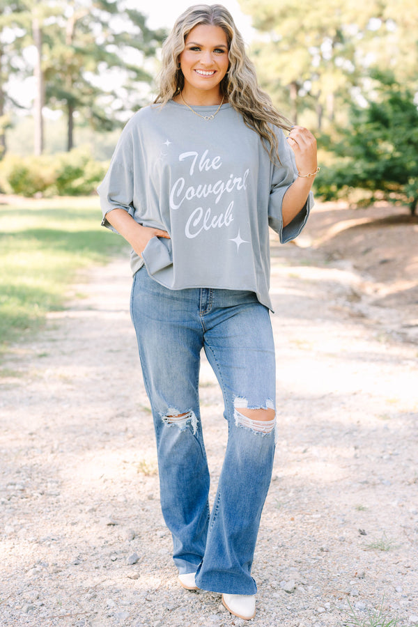 Cowgirl Clubbing Vintage Wash Tee, Steel