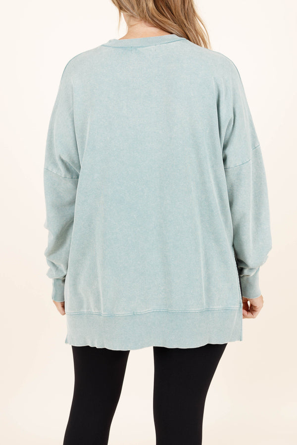 Chic Soul plus size clothing, dusty sage pullover with a split hem