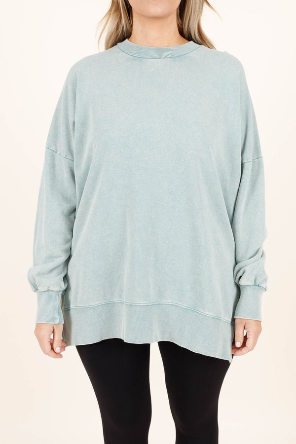 Chic Soul plus size clothing, dusty sage pullover with a split hem