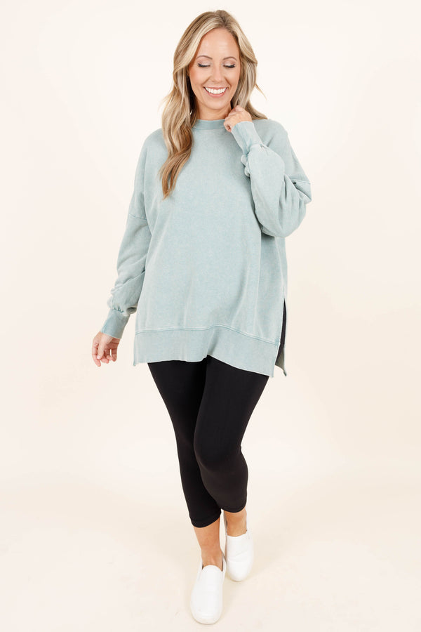 Chic Soul plus size clothing, dusty sage pullover with a split hem