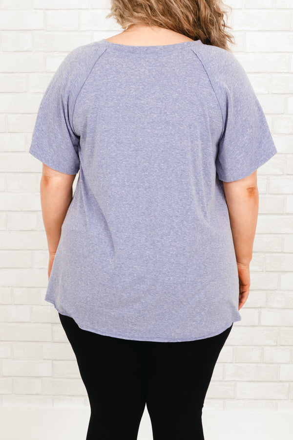 Chic Soul plus size clothing, denim blue top with a front pocket