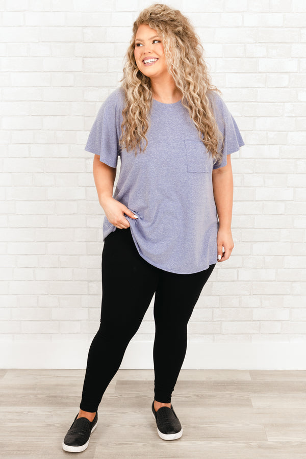 Chic Soul plus size clothing, denim blue top with a front pocket