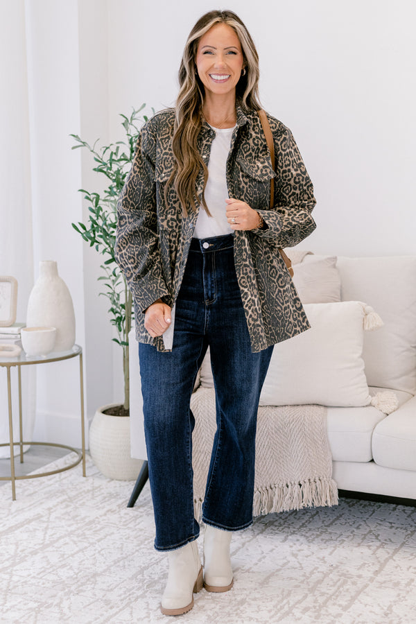 Chic Soul plus size clothing, black and brown leopard print oversized shacket