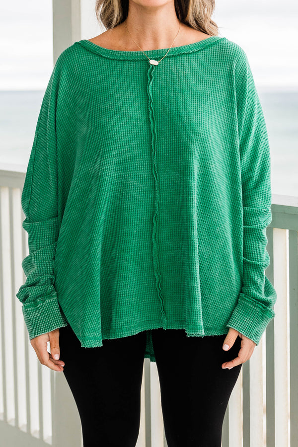 Chic Soul plus size clothing, kelly green long sleeve waffle knit top
