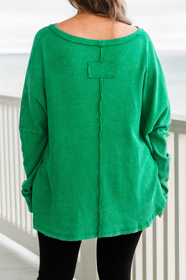 Chic Soul plus size clothing, kelly green long sleeve waffle knit top