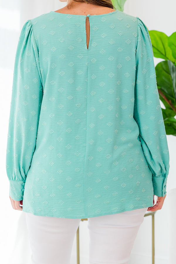 Chic Soul plus size clothing, long-sleeve light blue top with scoop-neckline