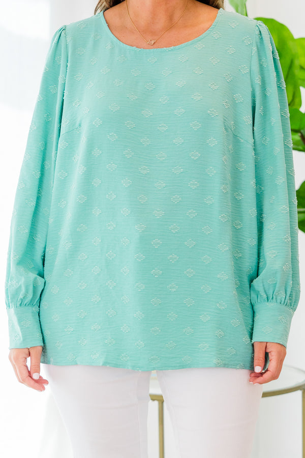 Chic Soul plus size clothing, long-sleeve light blue top with scoop-neckline