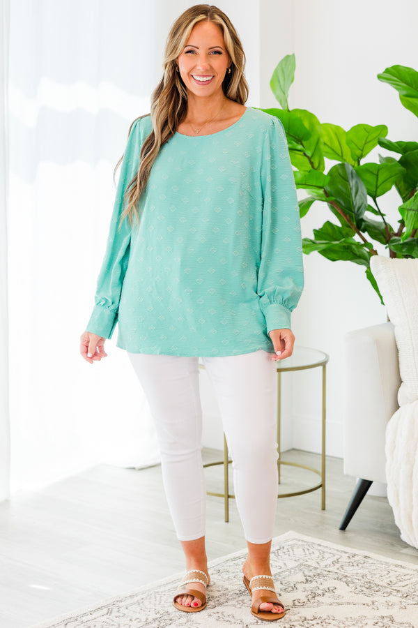 Chic Soul plus size clothing, long-sleeve light blue top with scoop-neckline