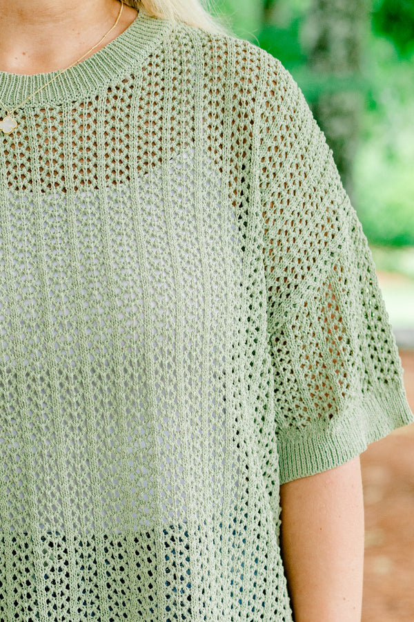 Chic Soul plus size clothing, sage short sleeve knit top with ribbed trim on sleeves and neckline