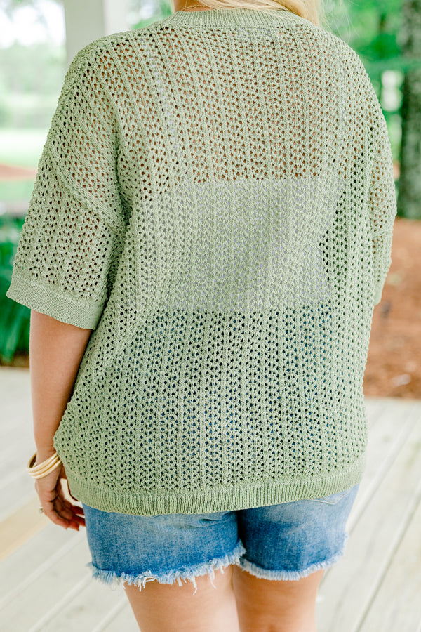 Chic Soul plus size clothing, sage short sleeve knit top with ribbed trim on sleeves and neckline