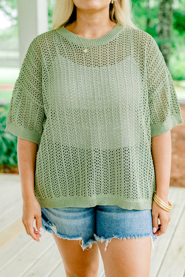 Chic Soul plus size clothing, sage short sleeve knit top with ribbed trim on sleeves and neckline
