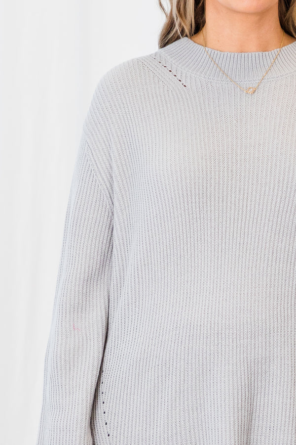 Chic Soul plus size clothing, extra-long-sleeve heather grey knit sweater with small turtle  neckline 