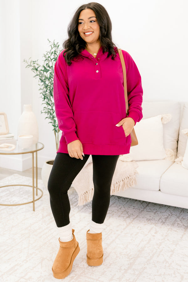 Chic Soul Plus size clothing, burgundy long sleeve pullover with a quarter snap neckline