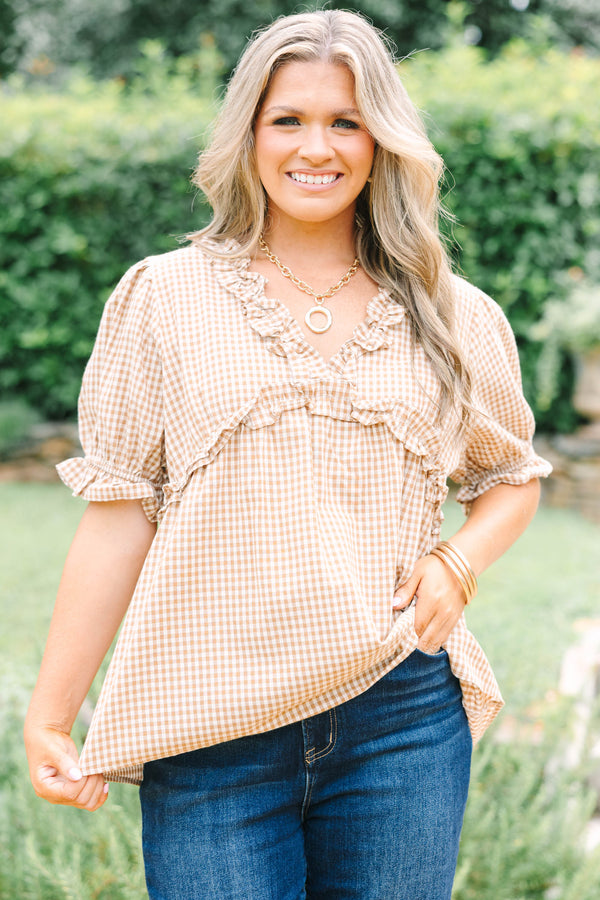 Dancing For Fun Top, Brown Gingham