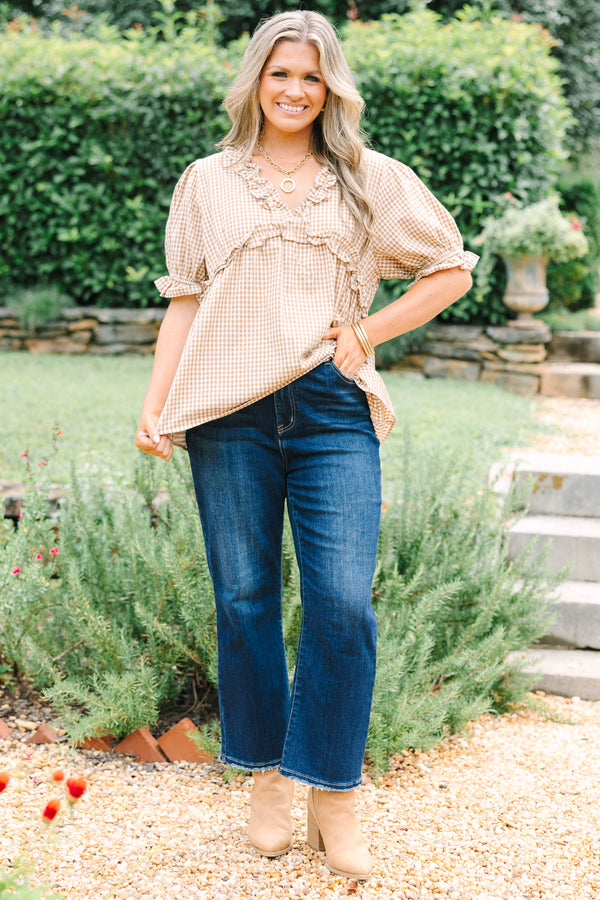 Dancing For Fun Top, Brown Gingham