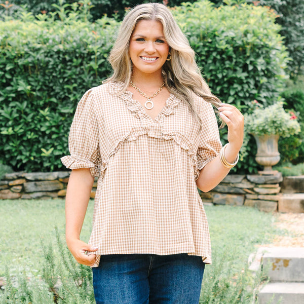 Dancing For Fun Top, Brown Gingham