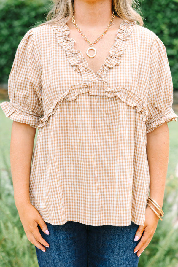 Dancing For Fun Top, Brown Gingham