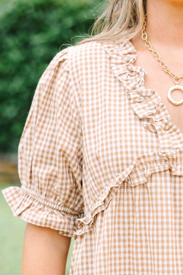 Dancing For Fun Top, Brown Gingham