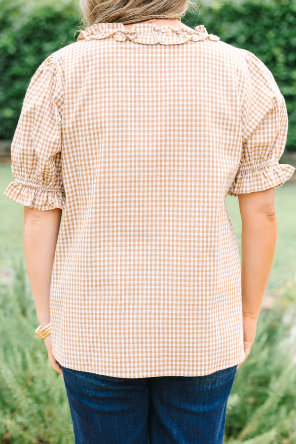 Dancing For Fun Top, Brown Gingham